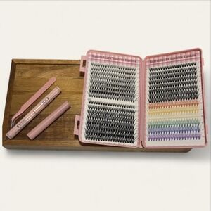 Eyelash Book Colored Lash Extension Kit DIY Lash Clusters Tweezer, Glue, Remover